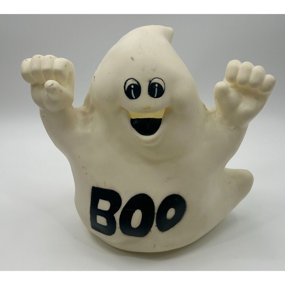 Vintage 11 in Halloween Blow Mold Ghost Boo Plastic Light Up Tabletop Decor Flaw
